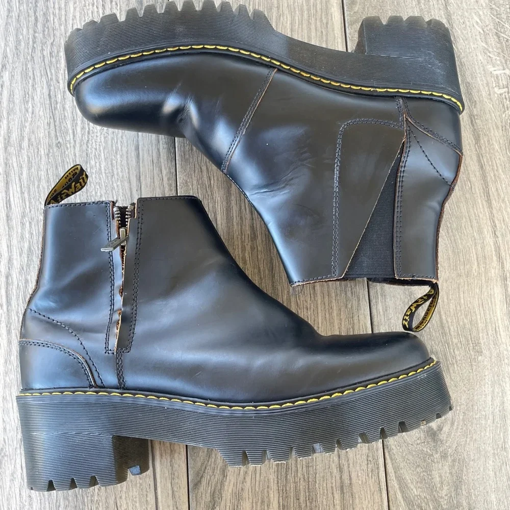 Dr.‎ Martens Rometty II Boots Women 11 Black Leather Chunky Platform Zip Goth